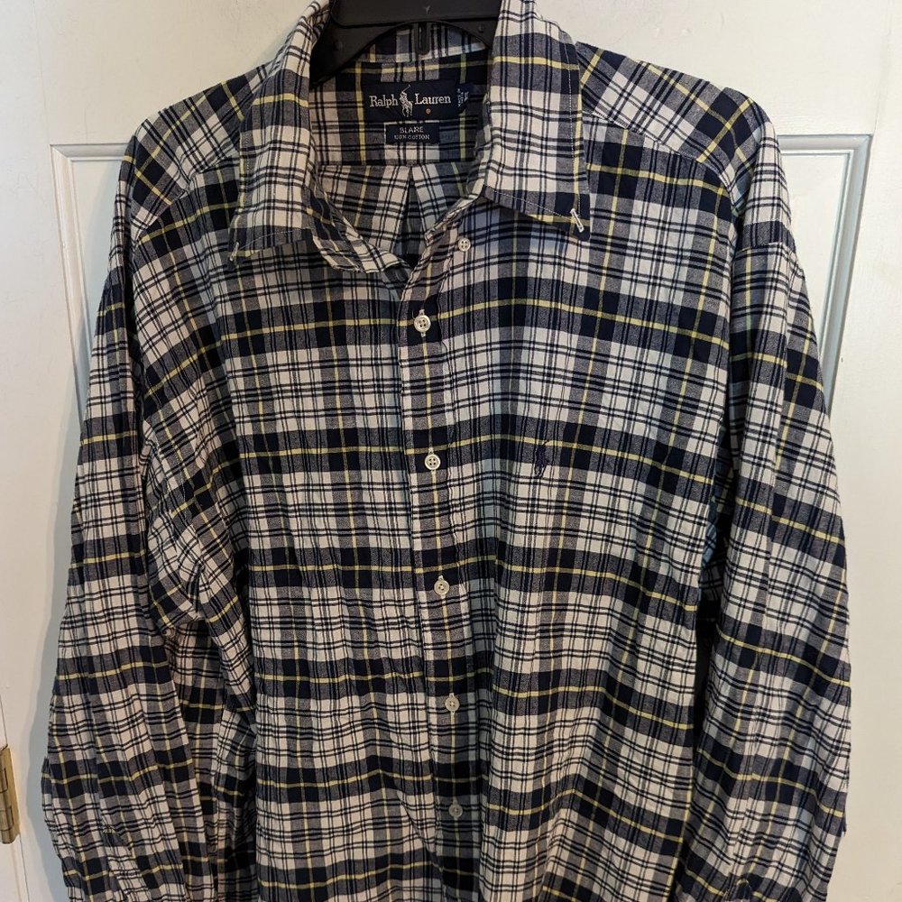 Ralph Lauren Blue Label Blaire Blue & White Plaid Men's Button-Down Shirt sz XL